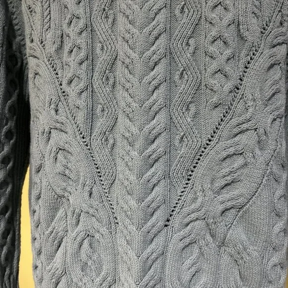 Vince Aran Cable Knit Womens Cardigan Sweater Size M Buttons Blue Long Sleeves - Picture 11 of 13